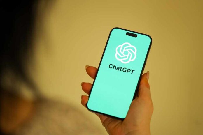 Kyiv,,Ukraine,-,January,29,,2025,Smartphone,Showing,Chatgpt,Official A person holding a smartphone displaying the ChatGPT logo on a teal background