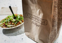 Salad Trap Pushing you Towards the Fries and Burger A Chipotle takeout bag next to a bowl filled with fresh salad ingredients