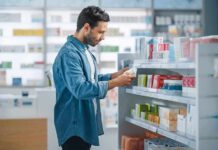 GLP-1 Side Effect Nobody Mentions Man shopping in a pharmacy aisle