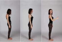 Muscle Health: Protein vs. Exercise Woman in side profile demonstrating posture changes and giving a thumbs-up