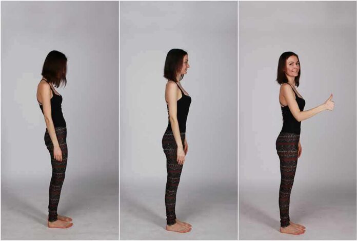shutterstock_424486174 Woman in side profile demonstrating posture changes and giving a thumbs-up